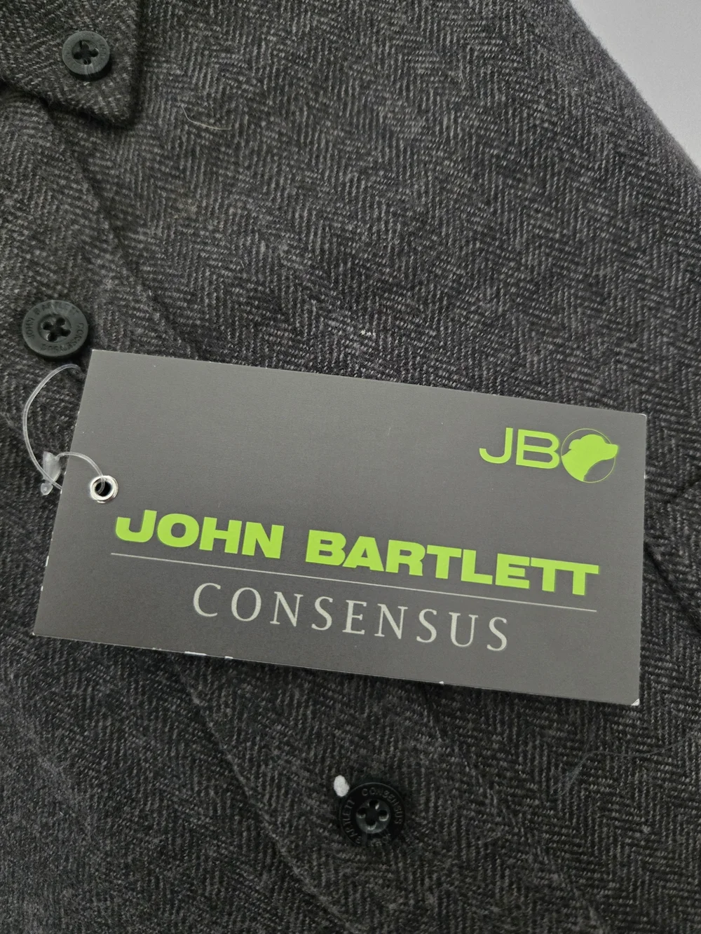 NWT John Bartlett-Consensus Men's XL - Dark Gray Herringbone Button-Down Shirt - Picture 4 of 7
